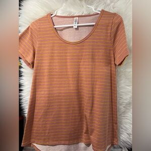 LuLaRoe orange and Yellow Striped Short Sleeve Top